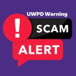 Exclamation point with the words scam alert and UWPD Warning